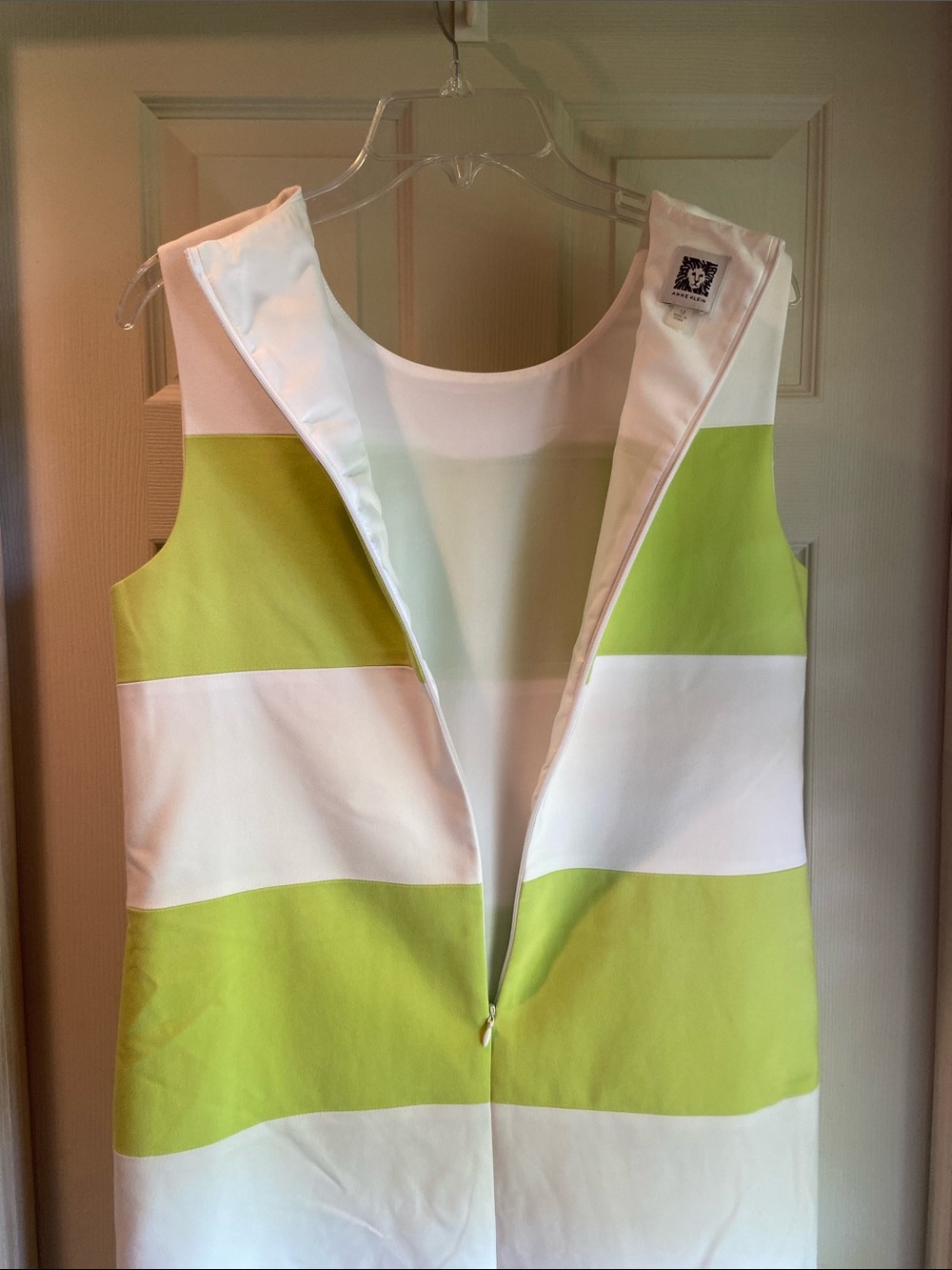 Anne Klein Lime Green and White Striped Sleeveless Shift Dress - Picture 11 of 11